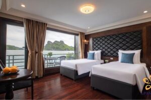 Halong Pandora 5 Star Cruise 2D1N-All Inclusive, cave, transfer - Your cabin on board: ensuite comfort and the balcony promise